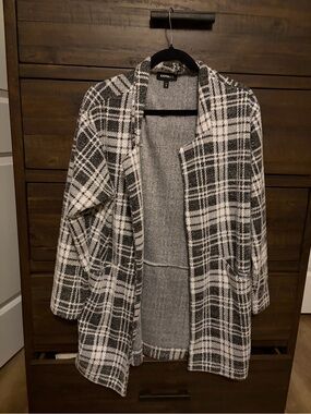 Express Black & White Plaid Open-Front Trench Coat